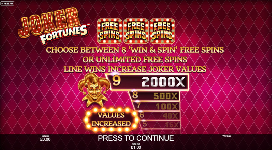 Joker Fortunes Free Spins - -